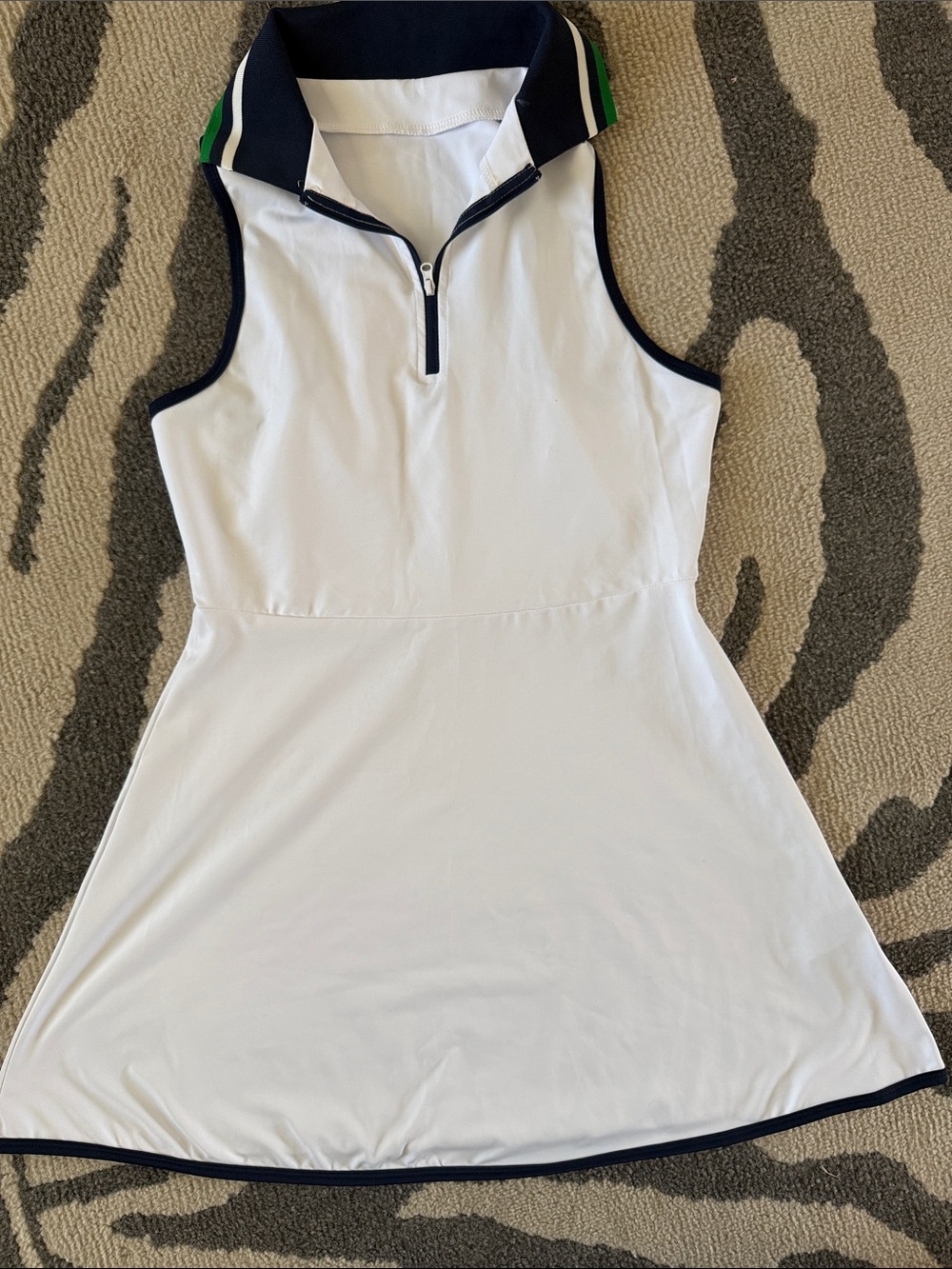 Girls' White Sleeveless Polo One-Piece with Navy Trim